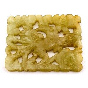 Vintage Rectangular Hand Carved Serpentine Stone Pendant Stylized Bird